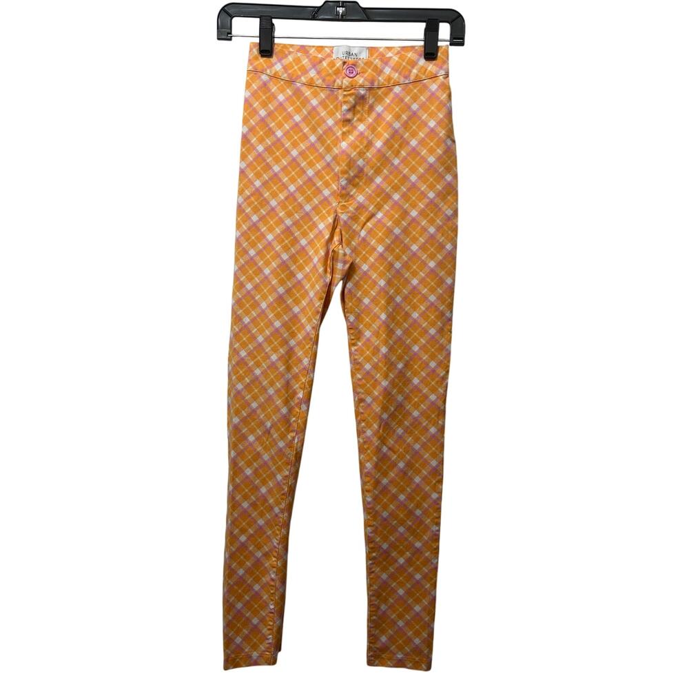 Urban Outfitters Orange Lilac Plaid High Waisted Super Skinny Pants 0/XS Preppy